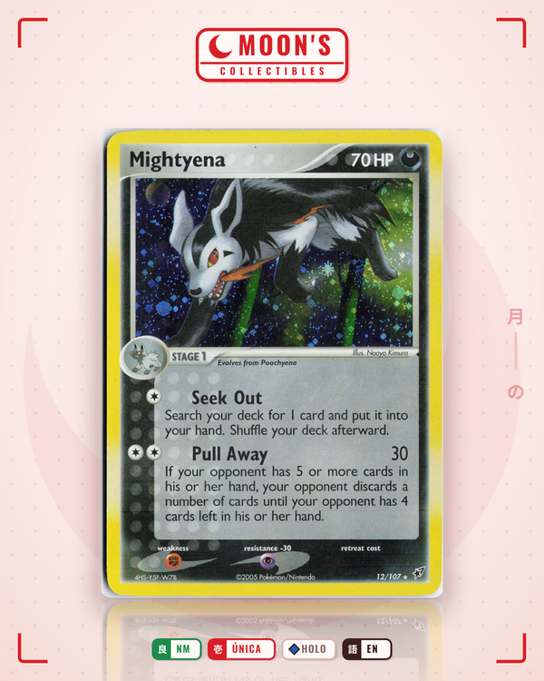 Carta Pokémon Mightyena · Deoxys #12/107 (NM) — pieza única en Moon's Collectibles México
