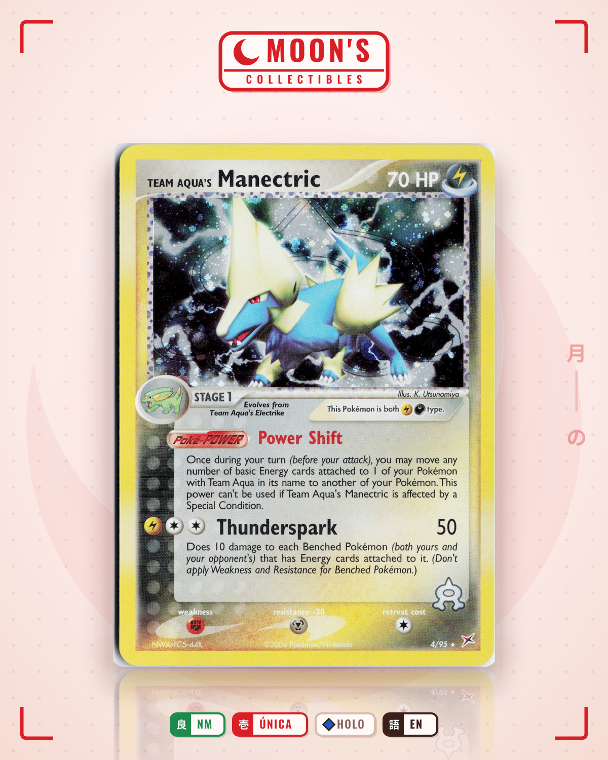 Carta Pokémon Team Aqua's Manectric · Team Magma vs Team Aqua #4/95 (NM) — pieza única en Moon's Collectibles México