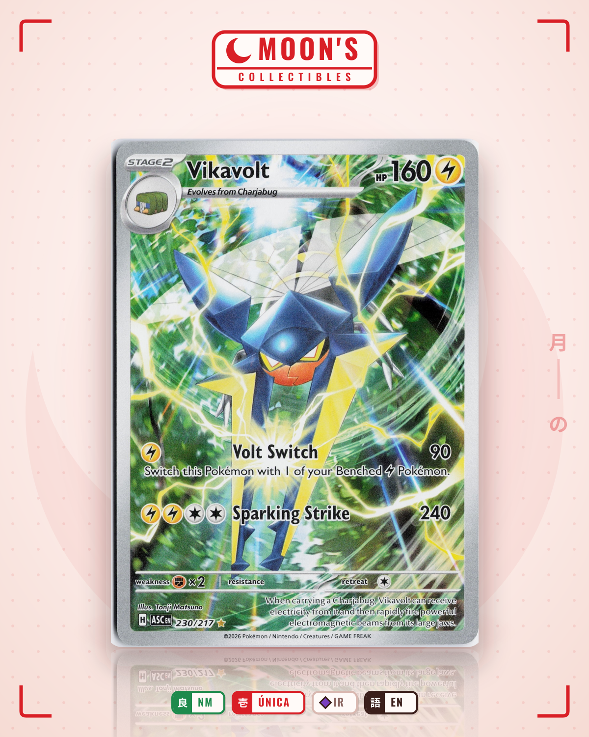 Carta Pokémon Vikavolt · Ascended Heroes #230/217 (NM) — pieza única en Moon's Collectibles México