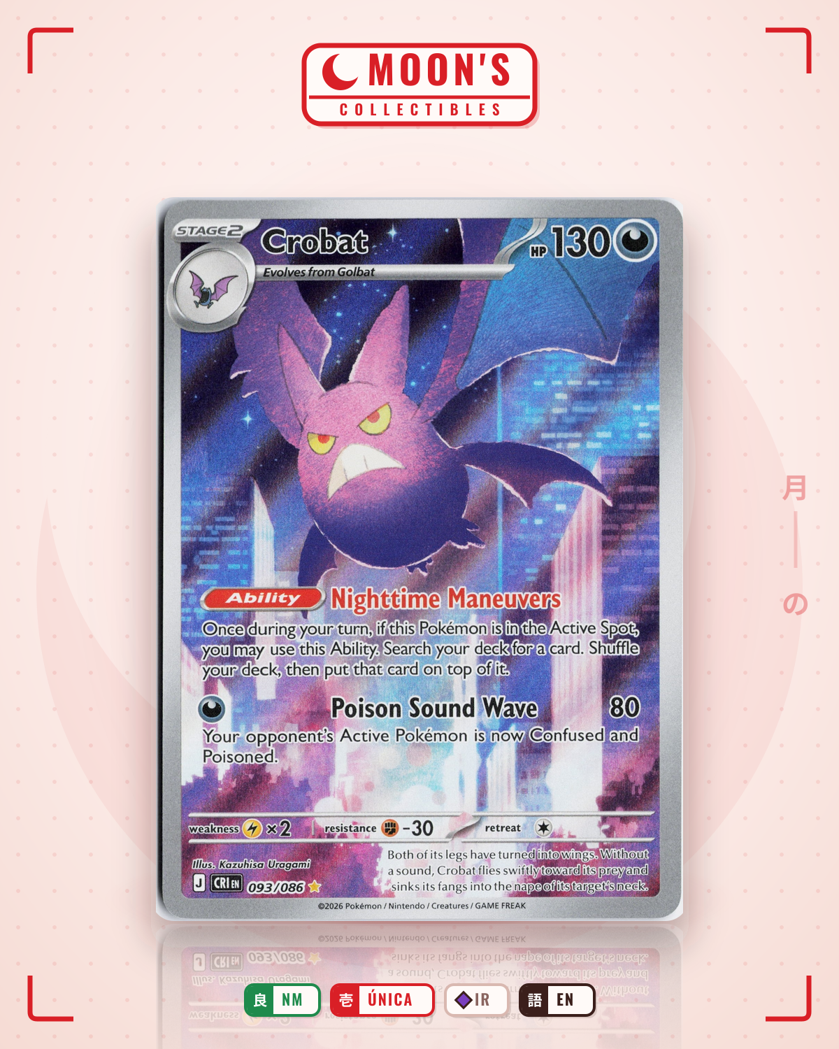 Carta Pokémon Crobat · Chaos Rising #093/086 (NM) — pieza única en Moon's Collectibles México