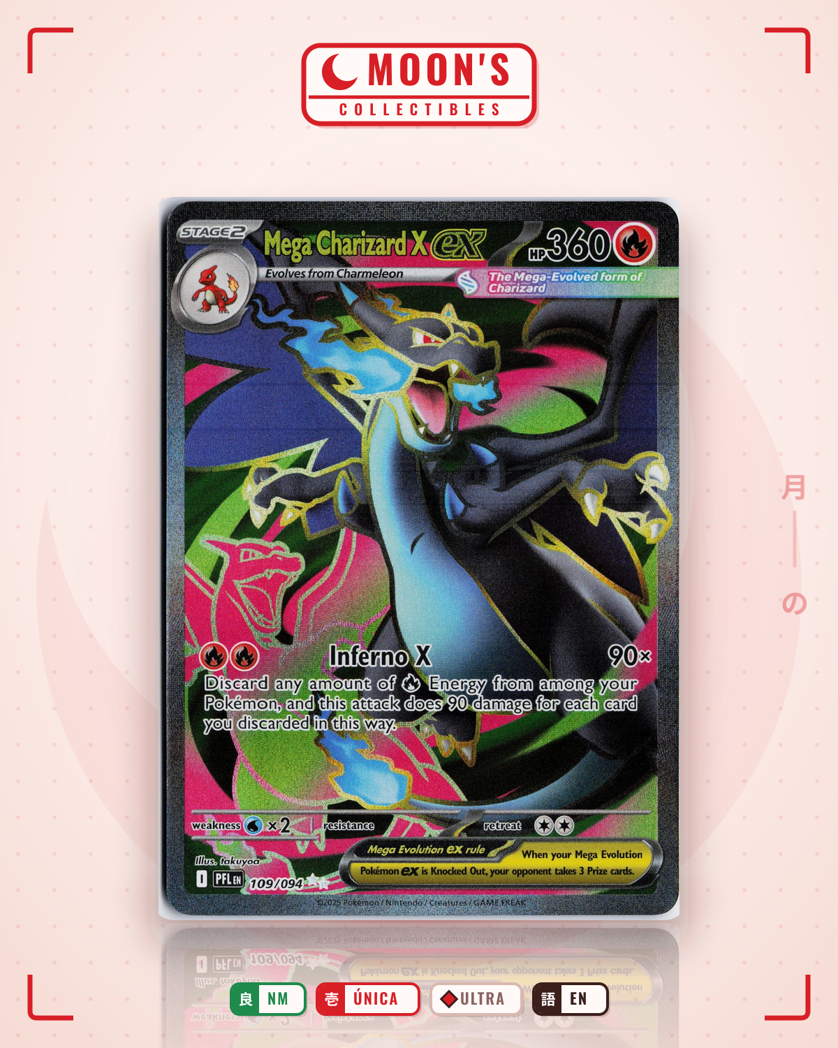 Carta Pokémon Mega Charizard X ex · Phantasmal Flames #109/094 (NM) — pieza única en Moon's Collectibles México