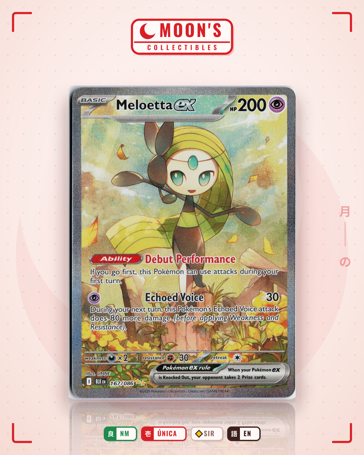 Carta Pokémon Meloetta ex · Black Bolt #167/086 (NM) — pieza única en Moon's Collectibles México