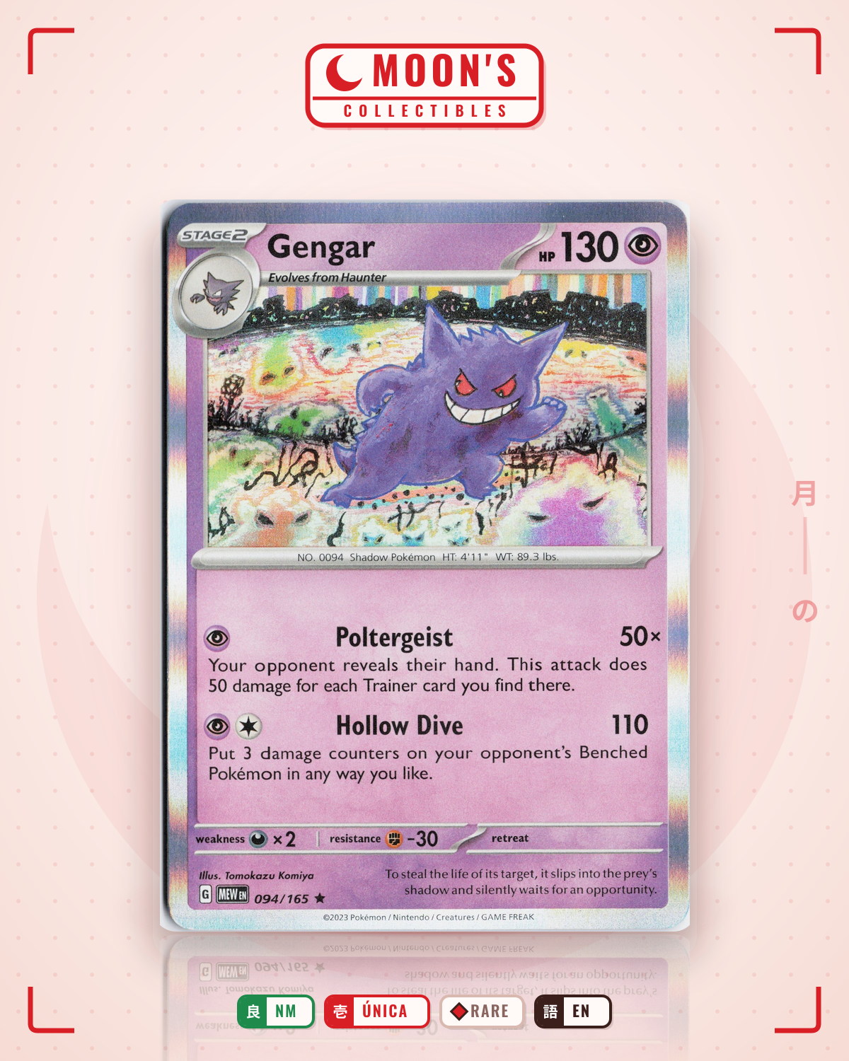 Carta Pokémon Gengar · 151 #094/165 (NM) — pieza única en Moon's Collectibles México
