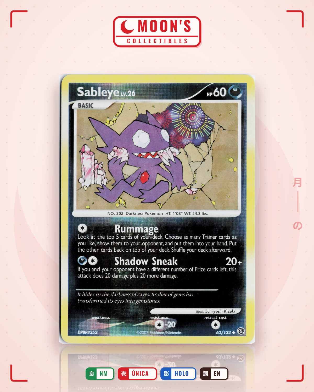 Carta Pokémon Sableye · Secret Wonders #63/132 (NM) — pieza única en Moon's Collectibles México