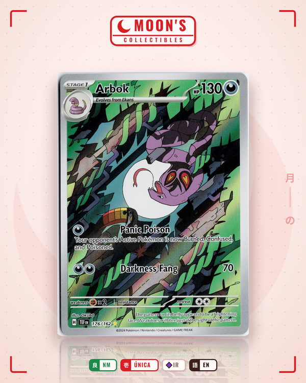 Carta Pokémon Arbok · Temporal Forces #176/162 (NM) — pieza única en Moon's Collectibles México