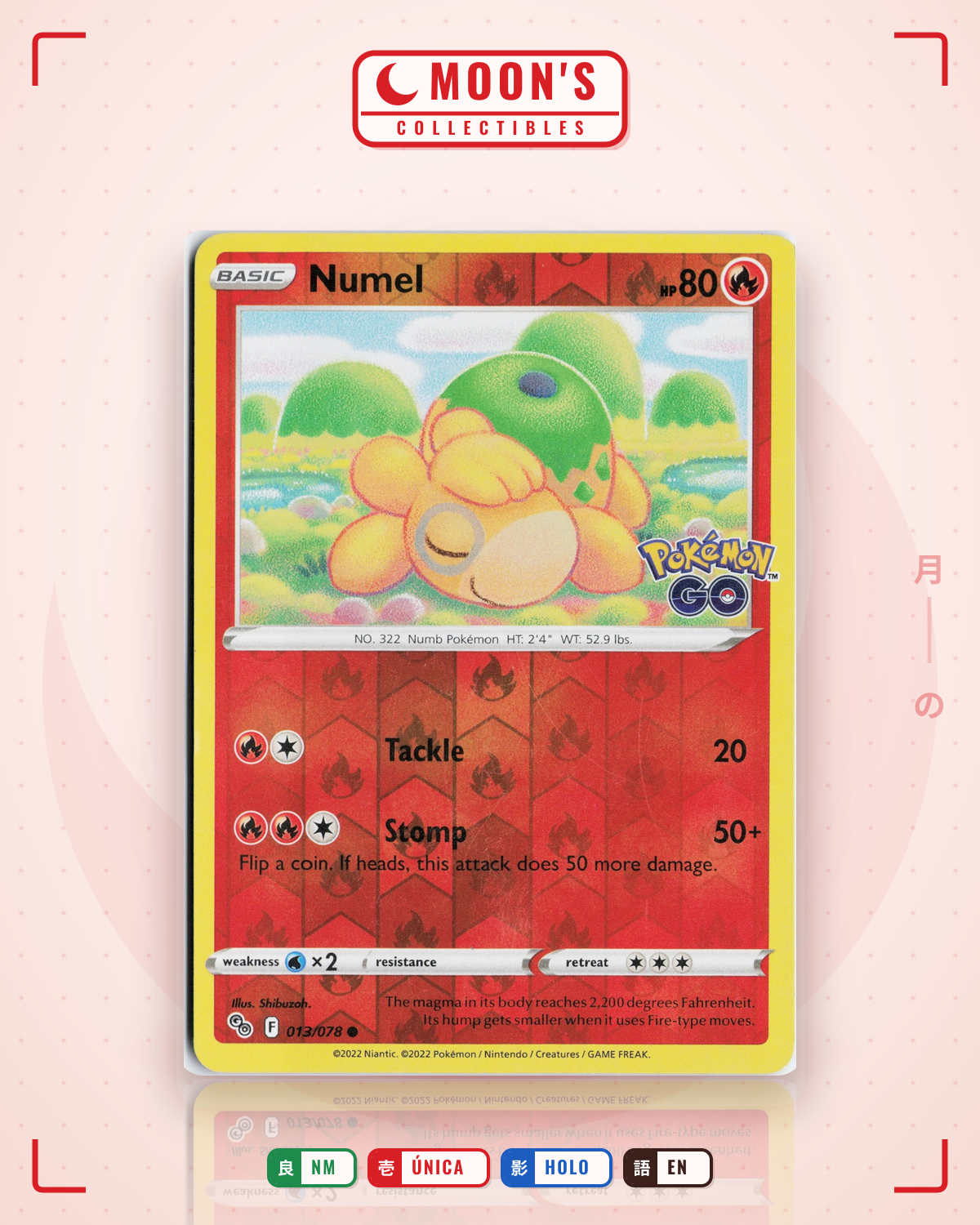Carta Pokémon Numel · Pokémon GO #013/078 (NM) — pieza única en Moon's Collectibles México