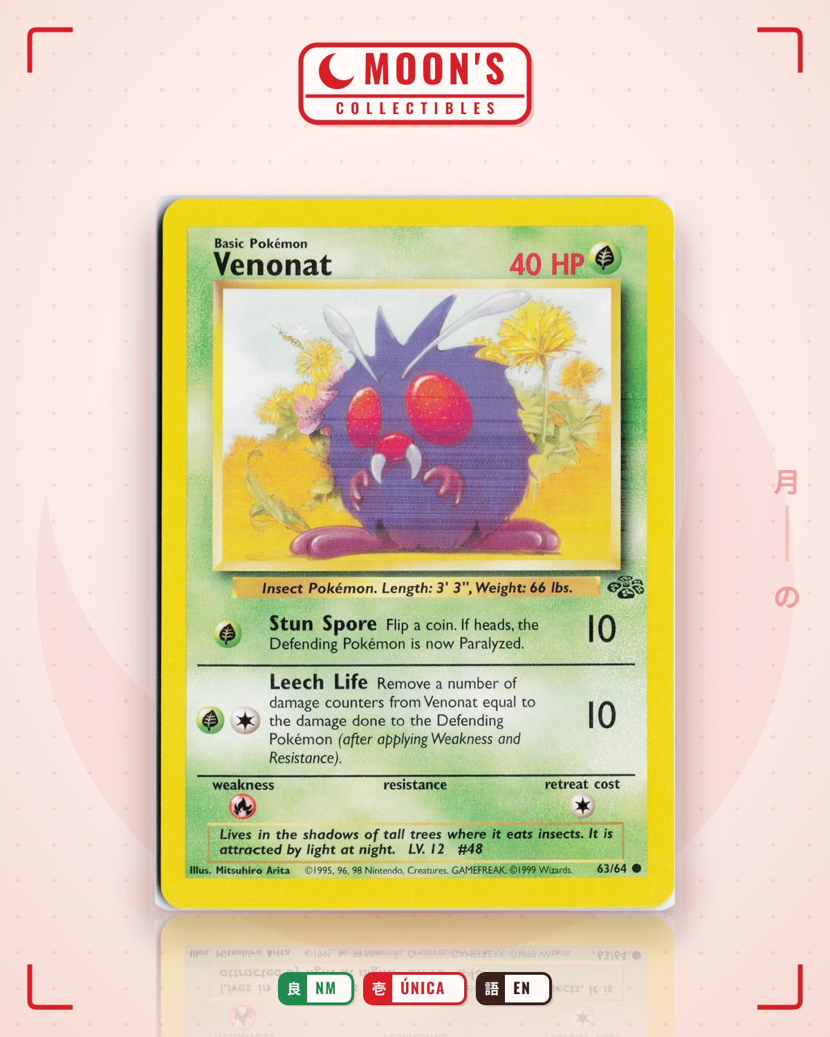 Carta Pokémon Venonat · Jungle #63/64 (NM) — pieza única en Moon's Collectibles México