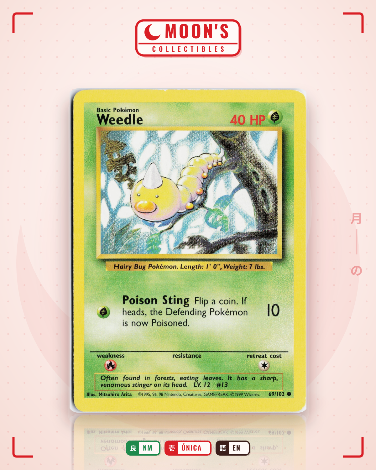 Carta Pokémon Weedle · Base #69/102 (NM) — pieza única en Moon's Collectibles México