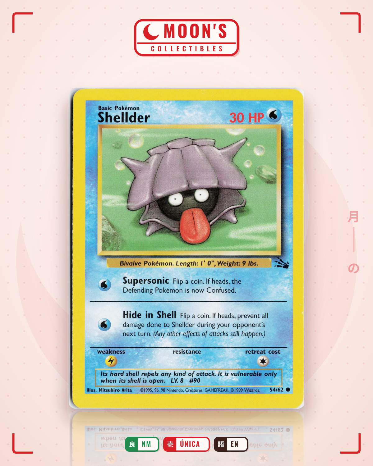Carta Pokémon Shellder · Fossil #54/62 (NM) — pieza única en Moon's Collectibles México