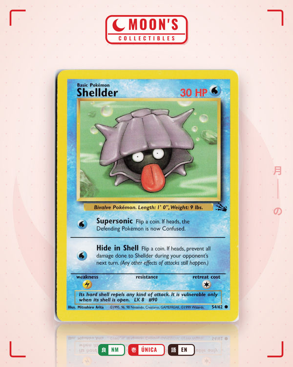 Carta Pokémon Shellder · Fossil #54/62 (NM) — pieza única en Moon's Collectibles México