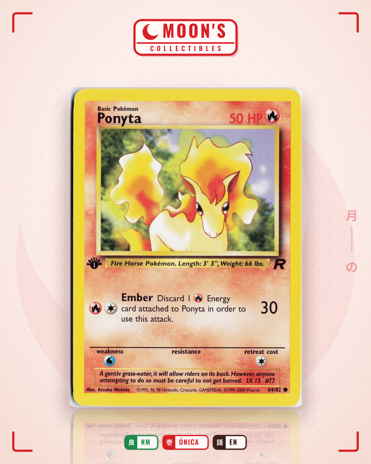 Carta Pokémon Ponyta · Team Rocket #64/82 (NM) — pieza única en Moon's Collectibles México