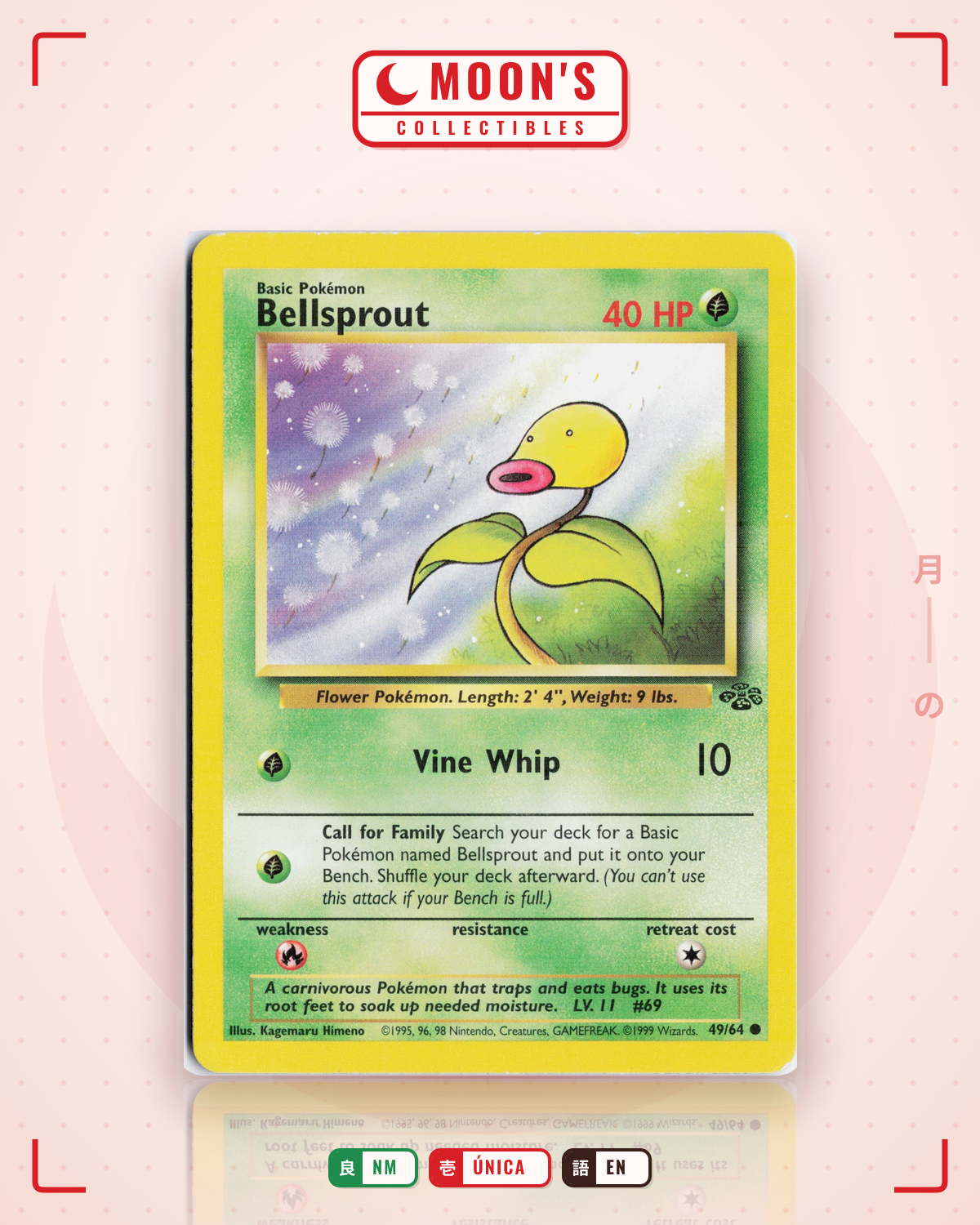 Carta Pokémon Bellsprout · Jungle #49/64 (NM) — pieza única en Moon's Collectibles México