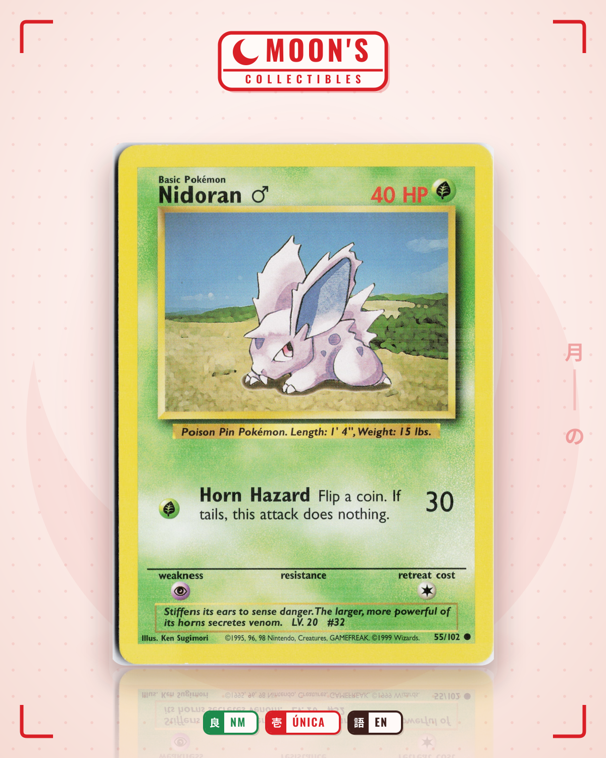 Carta Pokémon Nidoran ♂ · Base #55/102 (NM) — pieza única en Moon's Collectibles México