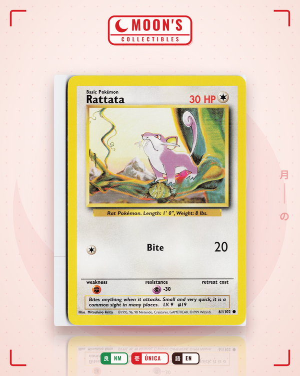 Carta Pokémon Rattata · Base #61/102 (NM) — pieza única en Moon's Collectibles México
