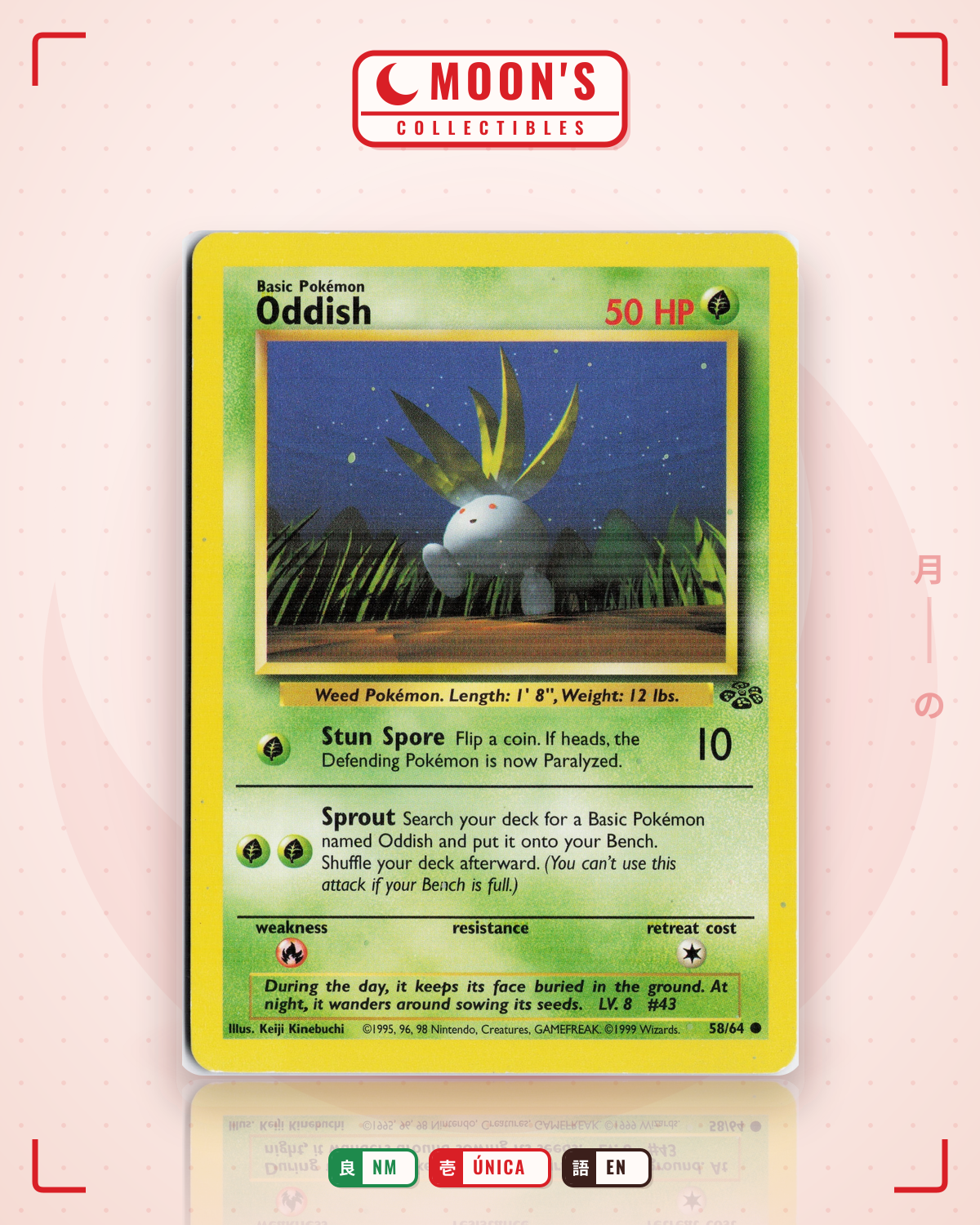 Carta Pokémon Oddish · Jungle #58/64 (NM) — pieza única en Moon's Collectibles México