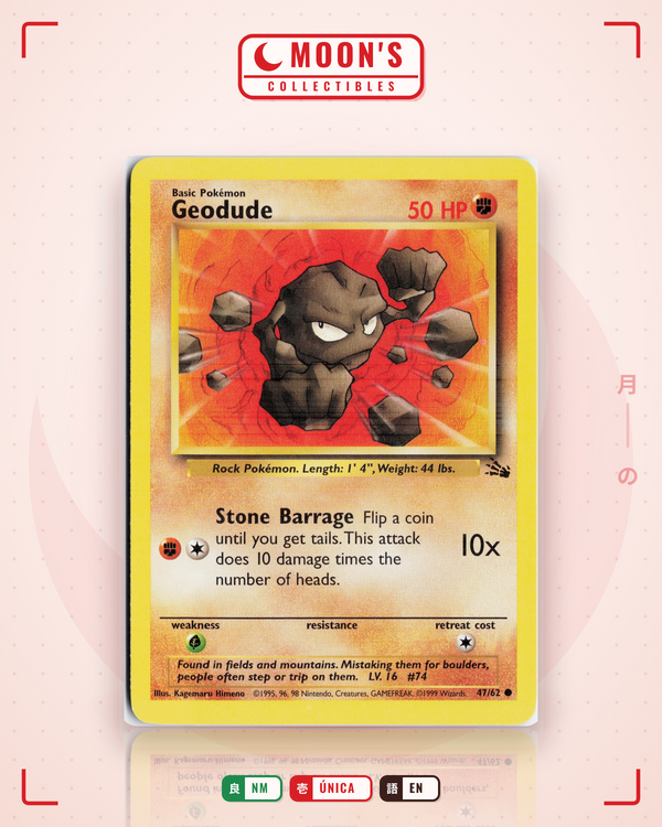 Carta Pokémon Geodude · Fossil #47/62 (NM) — pieza única en Moon's Collectibles México