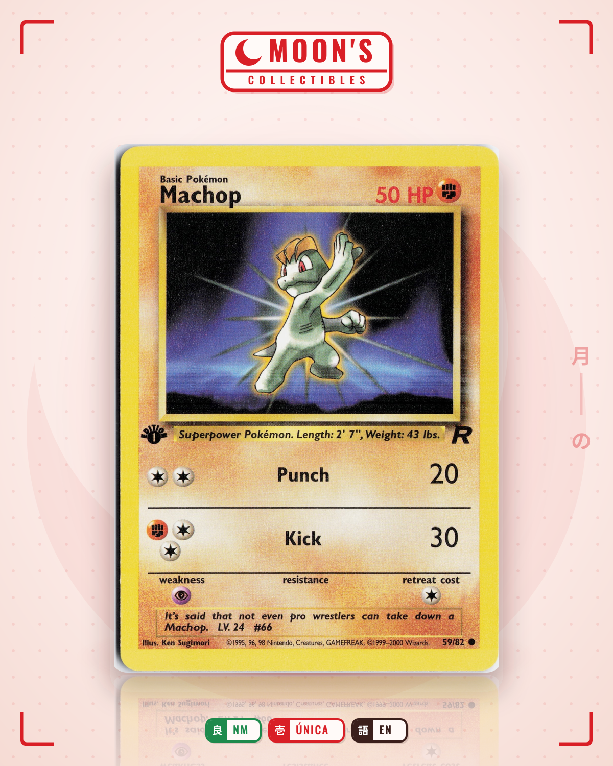 Carta Pokémon Machop · Team Rocket #59/82 (NM) — pieza única en Moon's Collectibles México