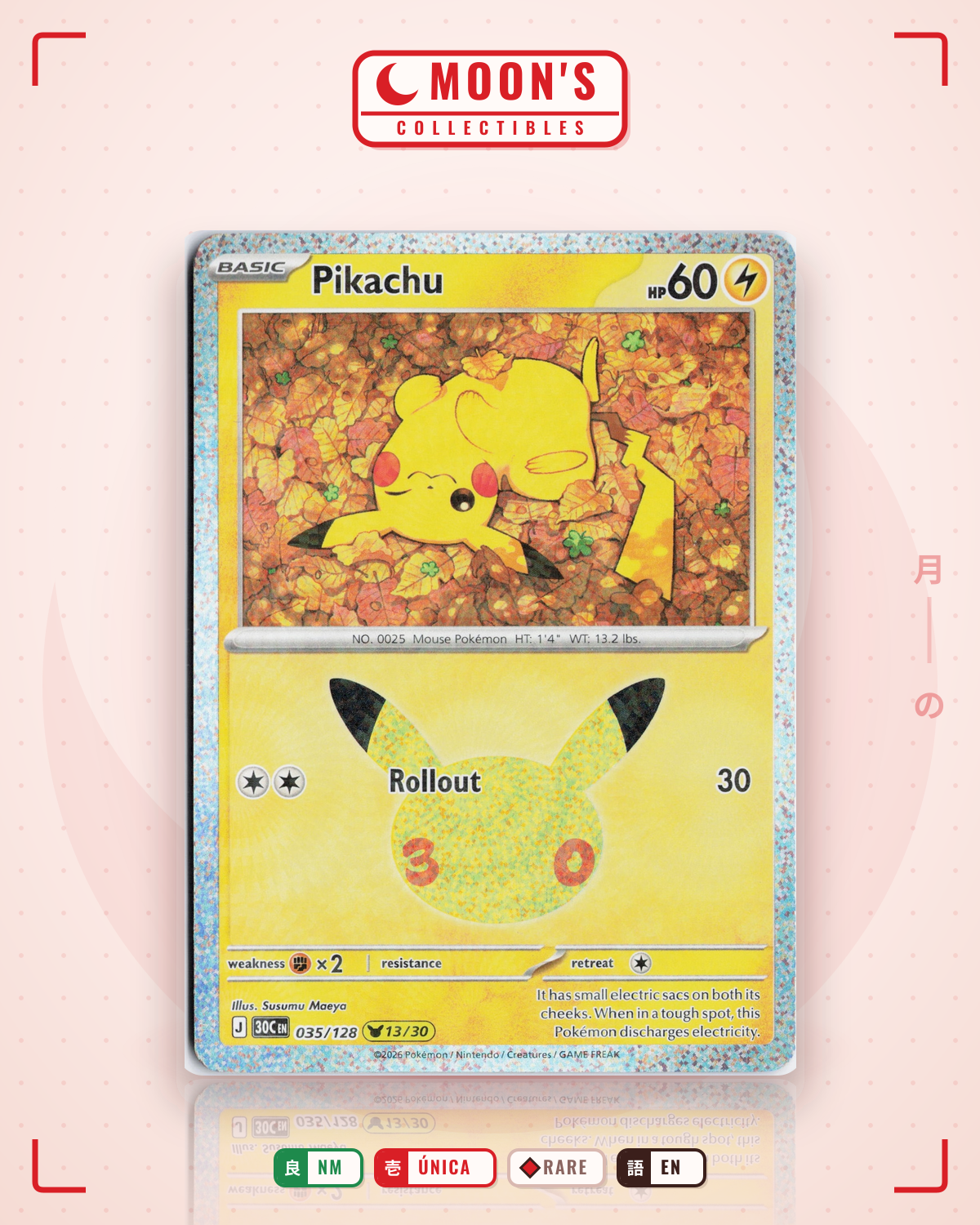 Carta Pokémon Pikachu · 30th Celebration #035/128 (NM) — pieza única en Moon's Collectibles México