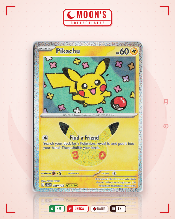Carta Pokémon Pikachu · 30th Celebration #029/128 (NM) — pieza única en Moon's Collectibles México