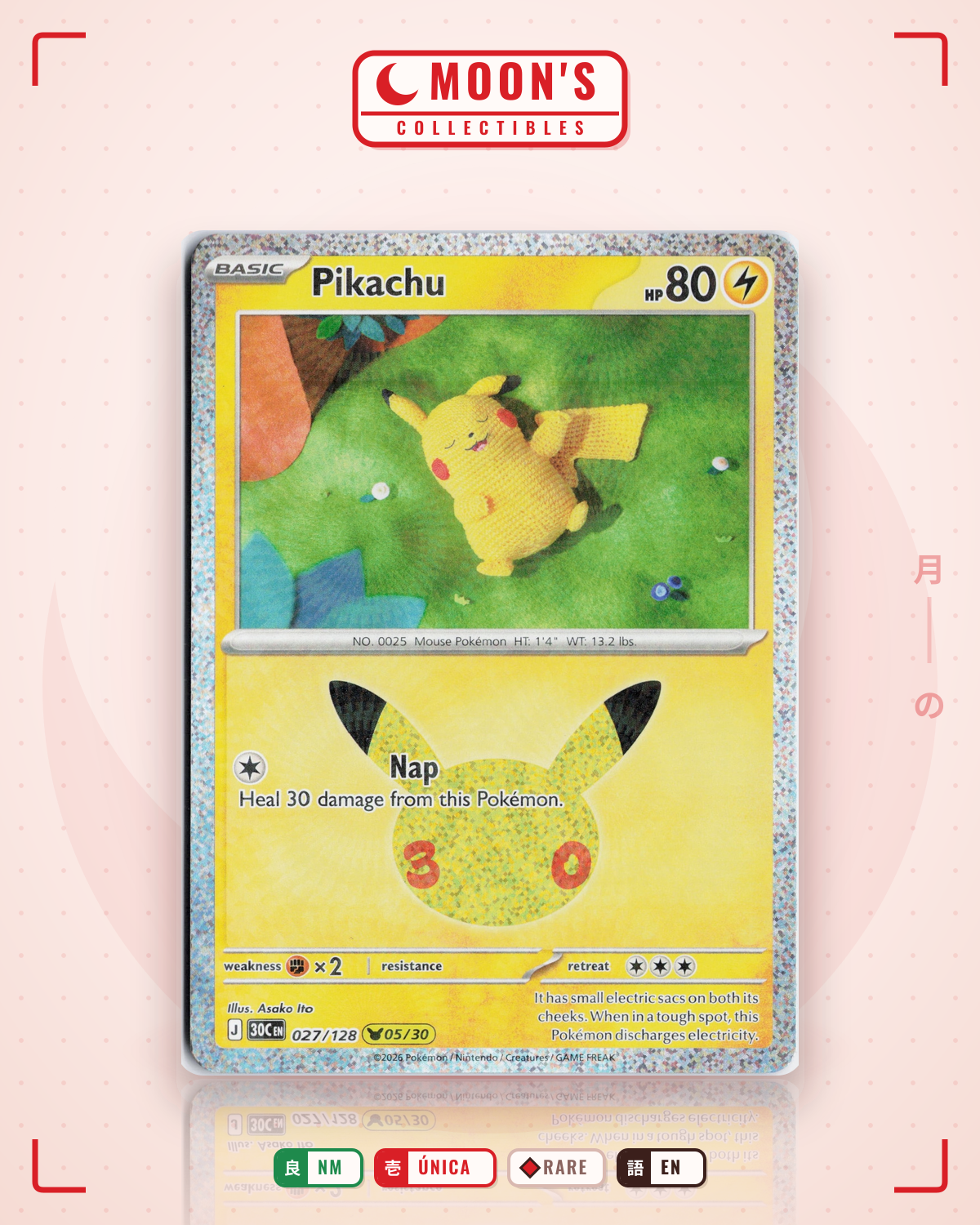 Carta Pokémon Pikachu · 30th Celebration #027/128 (NM) — pieza única en Moon's Collectibles México