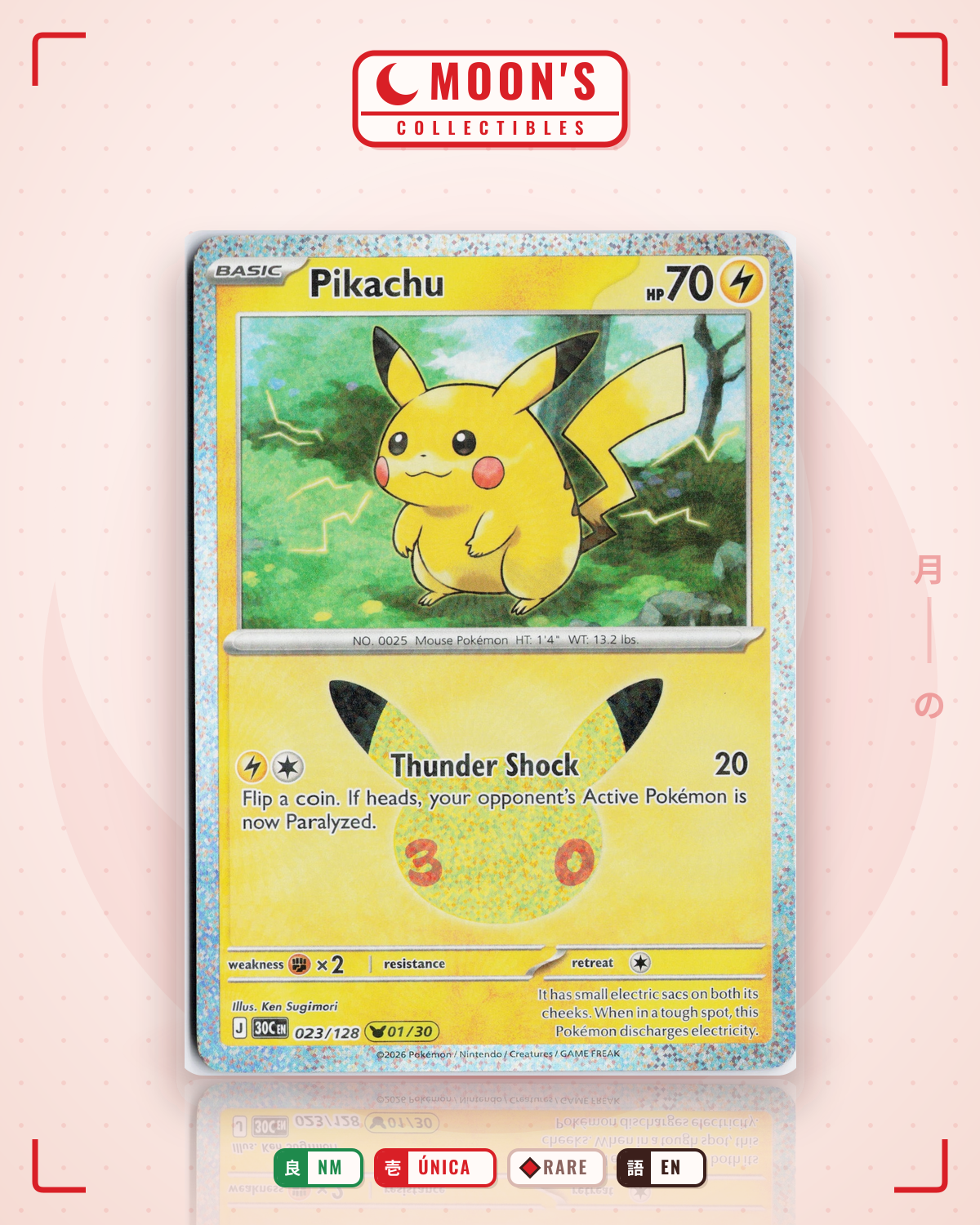 Carta Pokémon Pikachu · 30th Celebration #023/128 (NM) — pieza única en Moon's Collectibles México