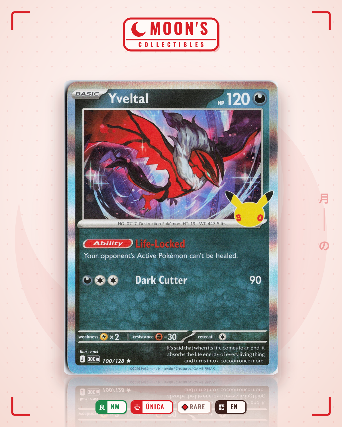 Carta Pokémon Yveltal · 30th Celebration #100/128 (NM) — pieza única en Moon's Collectibles México