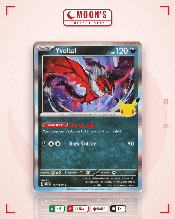 Carta Pokémon Yveltal · 30th Celebration #100/128 (NM) — pieza única en Moon's Collectibles México
