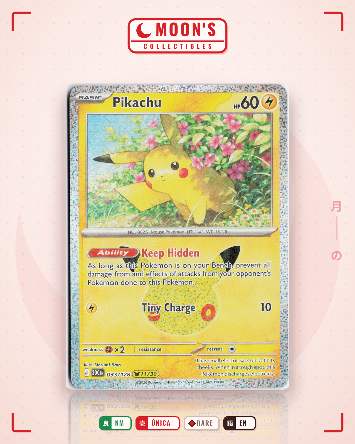 Carta Pokémon Pikachu · 30th Celebration #033/128 (NM) — pieza única en Moon's Collectibles México