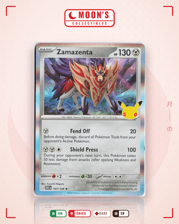 Carta Pokémon Zamazenta · 30th Celebration #107/128 (NM) — pieza única en Moon's Collectibles México