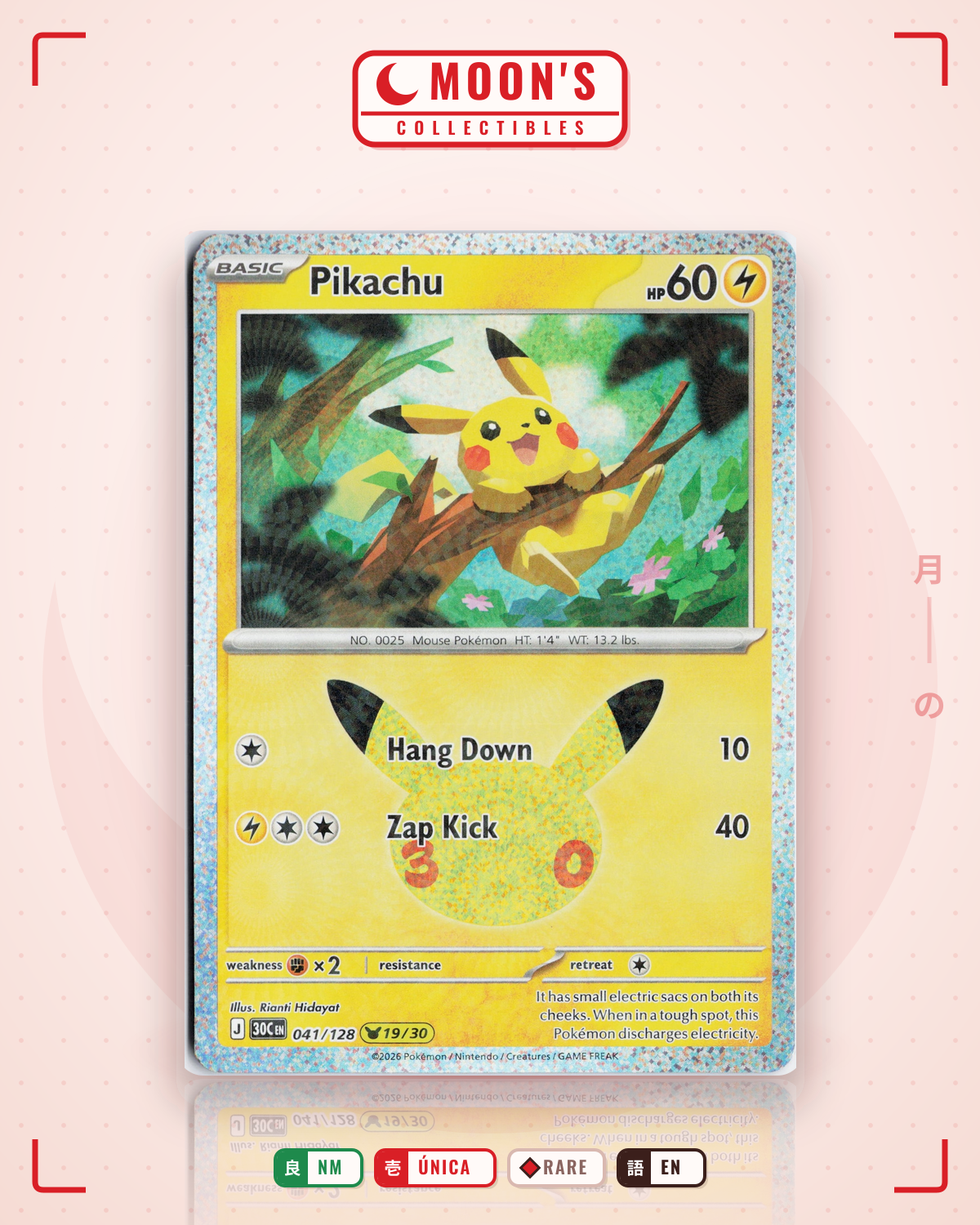 Carta Pokémon Pikachu · 30th Celebration #041/128 (NM) — pieza única en Moon's Collectibles México