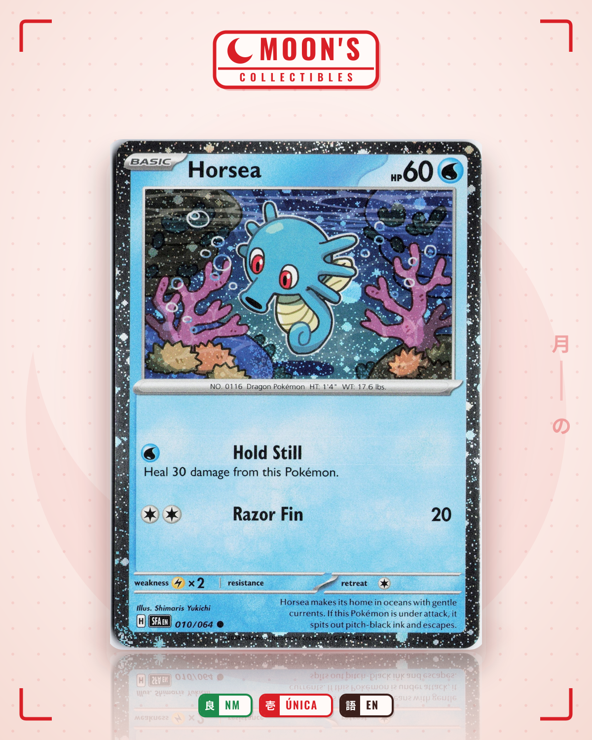 Carta Pokémon Horsea Cosmo · Shrouded Fable #010/064 (NM) — pieza única en Moon's Collectibles México