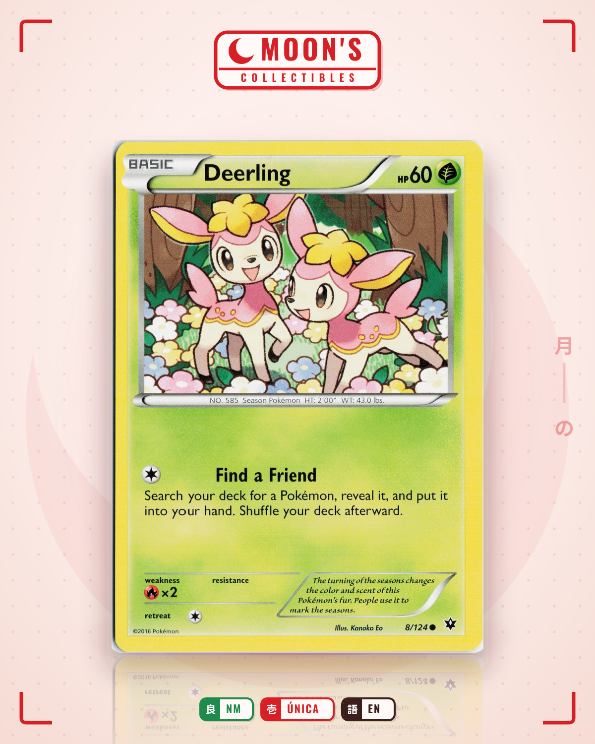 Carta Pokémon Deerling · Fates Collide #8/124 (NM) — pieza única en Moon's Collectibles México