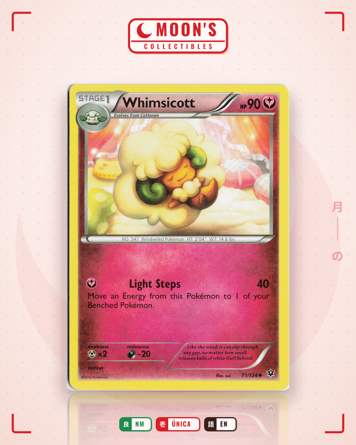 Carta Pokémon Whimsicott · Fates Collide #71/124 (NM) — pieza única en Moon's Collectibles México