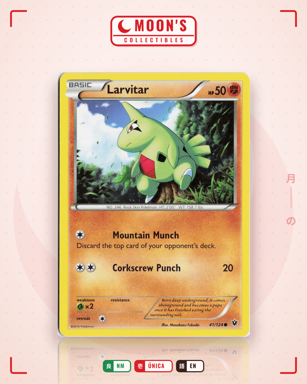Carta Pokémon Larvitar · Fates Collide #41/124 (NM) — pieza única en Moon's Collectibles México
