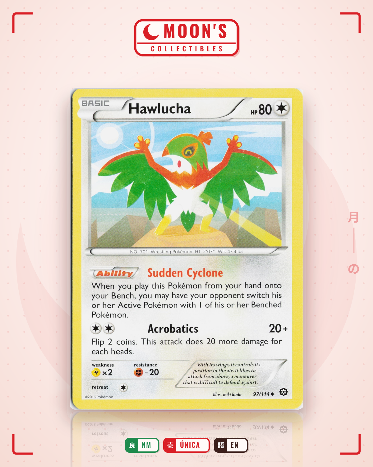 Carta Pokémon Hawlucha · Steam Siege #97/114 (NM) — pieza única en Moon's Collectibles México