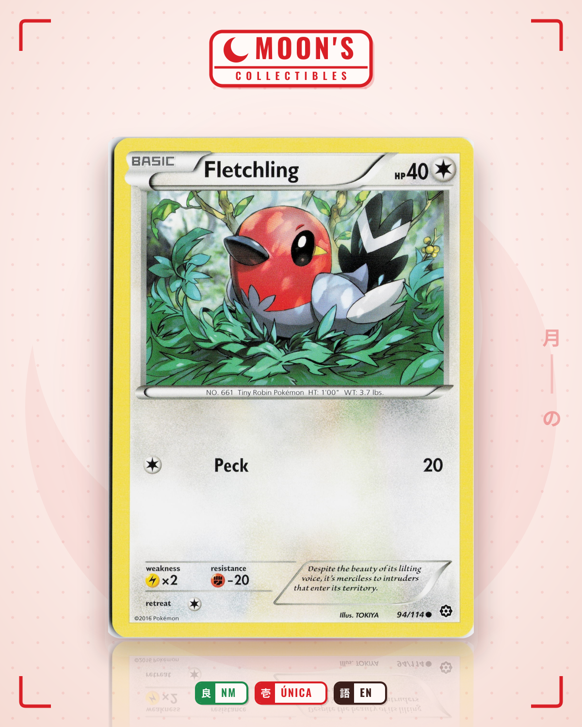 Carta Pokémon Fletchling · Steam Siege #94/114 (NM) — pieza única en Moon's Collectibles México