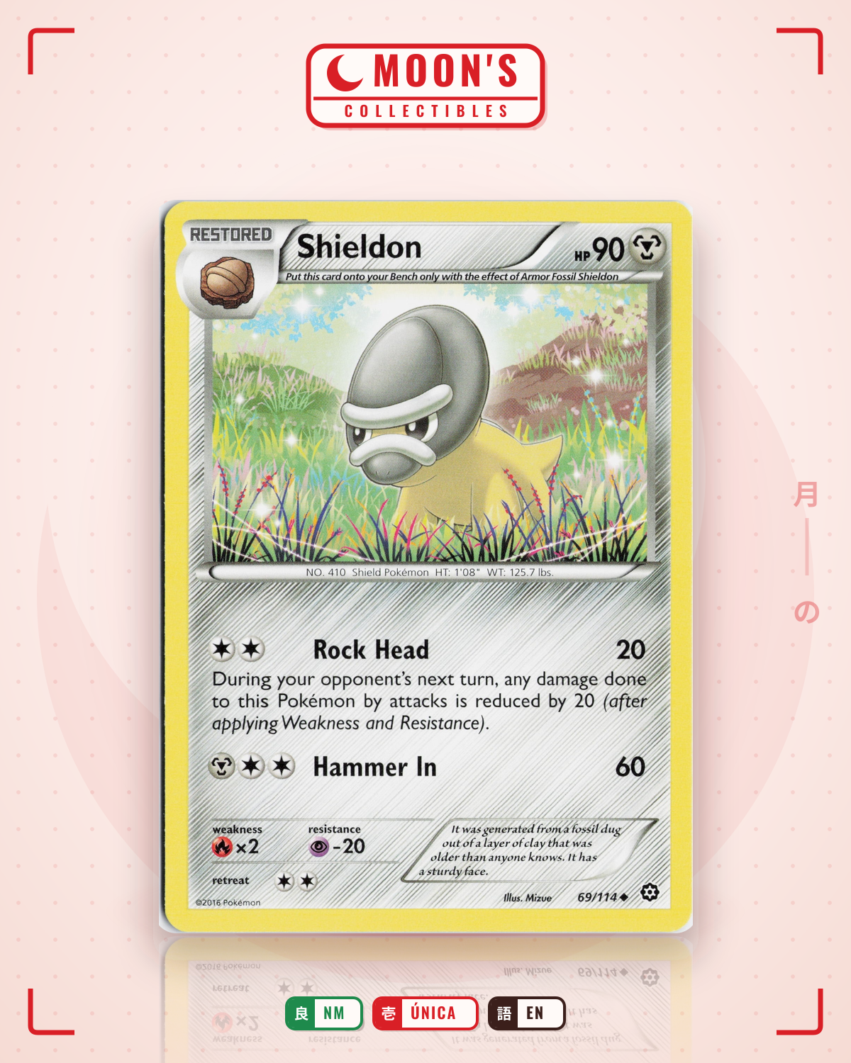 Carta Pokémon Shieldon · Steam Siege #69/114 (NM) — pieza única en Moon's Collectibles México