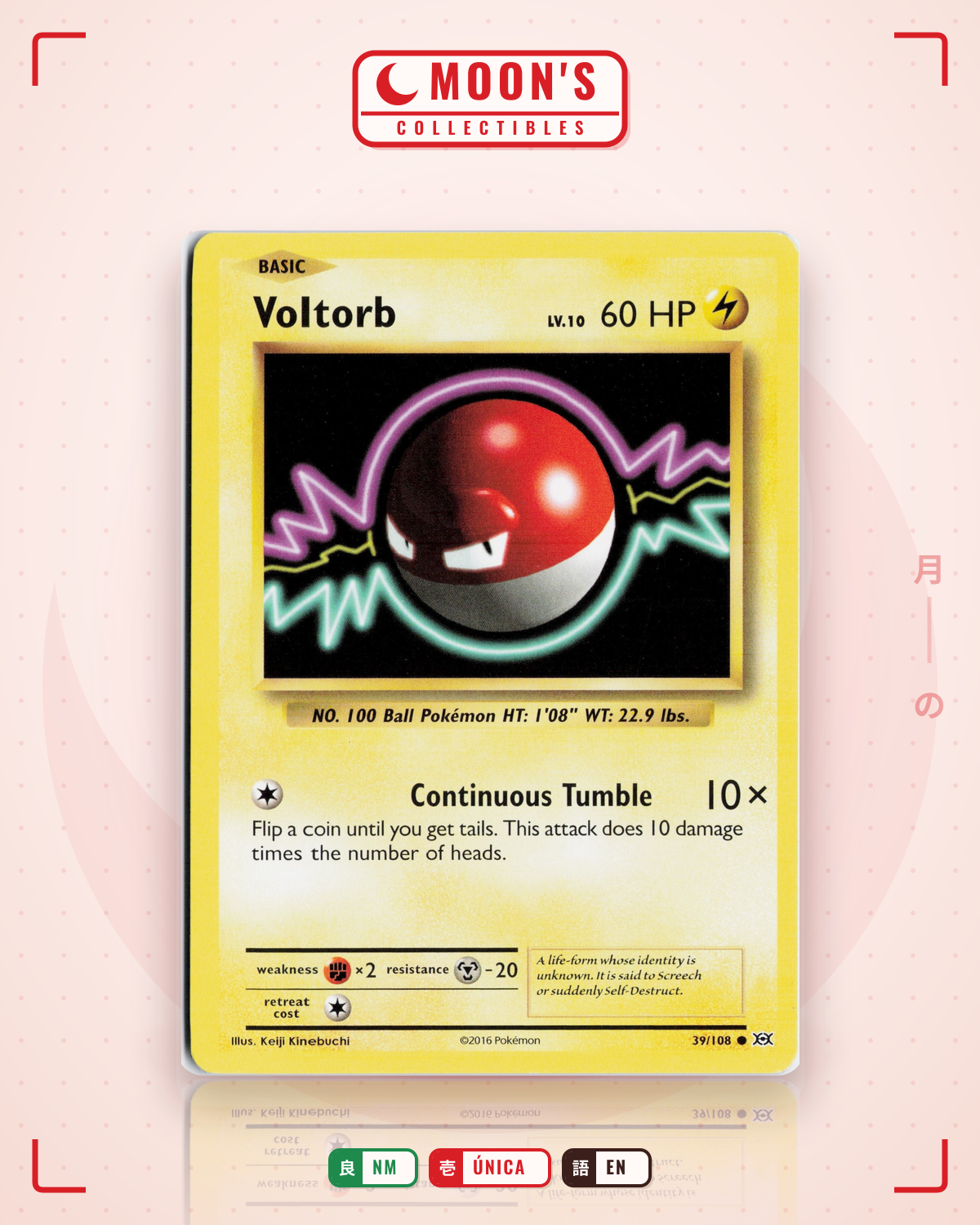 Carta Pokémon Voltorb · Evolutions #39/108 (NM) — pieza única en Moon's Collectibles México