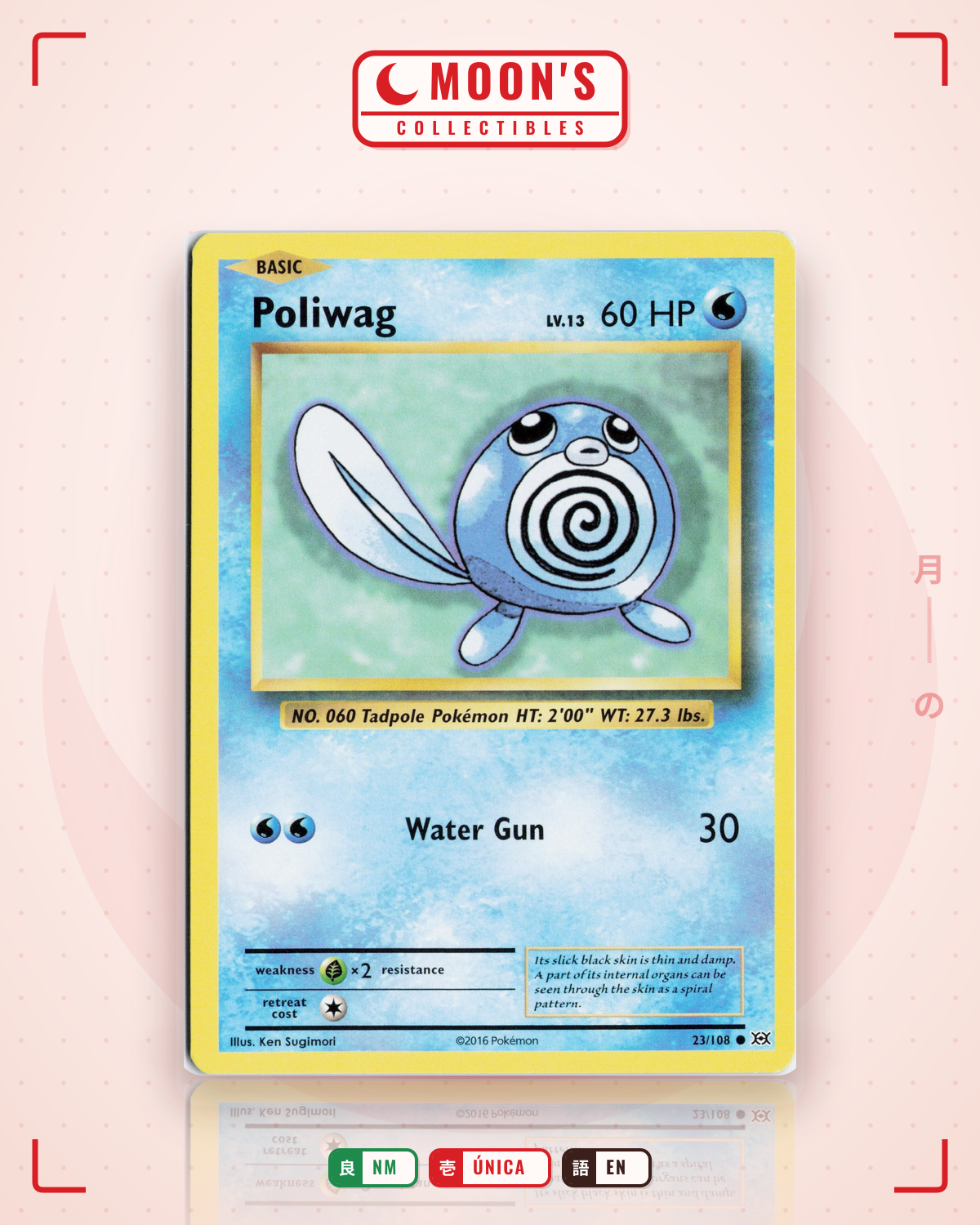 Carta Pokémon Poliwag · Evolutions #23/108 (NM) — pieza única en Moon's Collectibles México