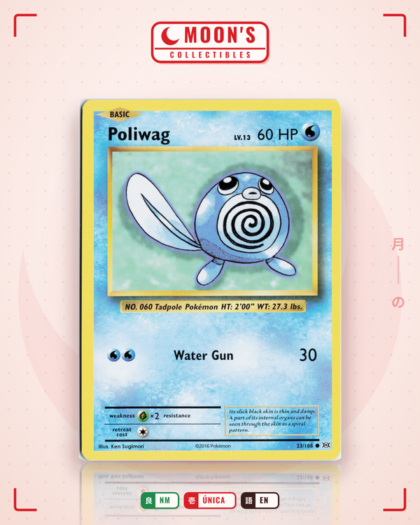 Carta Pokémon Poliwag · Evolutions #23/108 (NM) — pieza única en Moon's Collectibles México