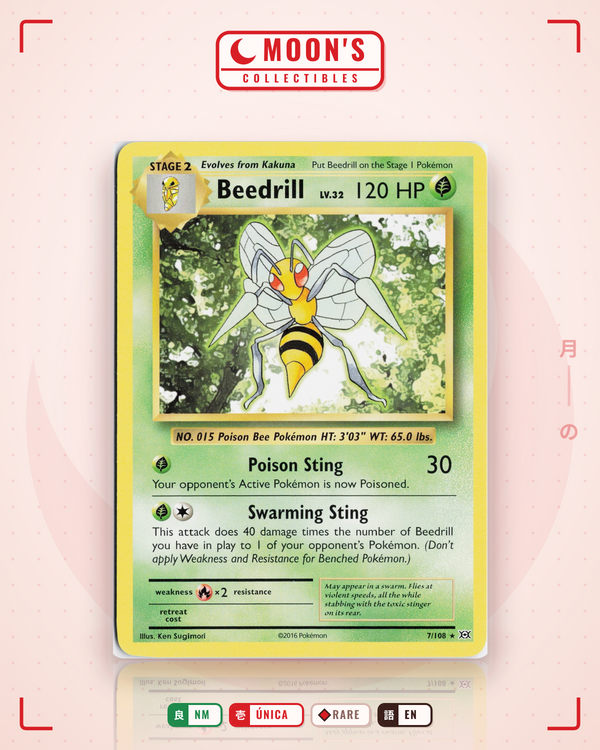 Carta Pokémon Beedrill · Evolutions #7/108 (NM) — pieza única en Moon's Collectibles México