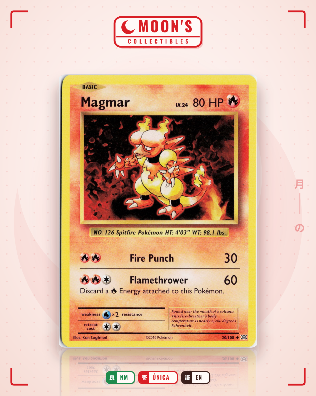 Carta Pokémon Magmar · Evolutions #20/108 (NM) — pieza única en Moon's Collectibles México