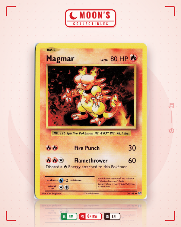 Carta Pokémon Magmar · Evolutions #20/108 (NM) — pieza única en Moon's Collectibles México