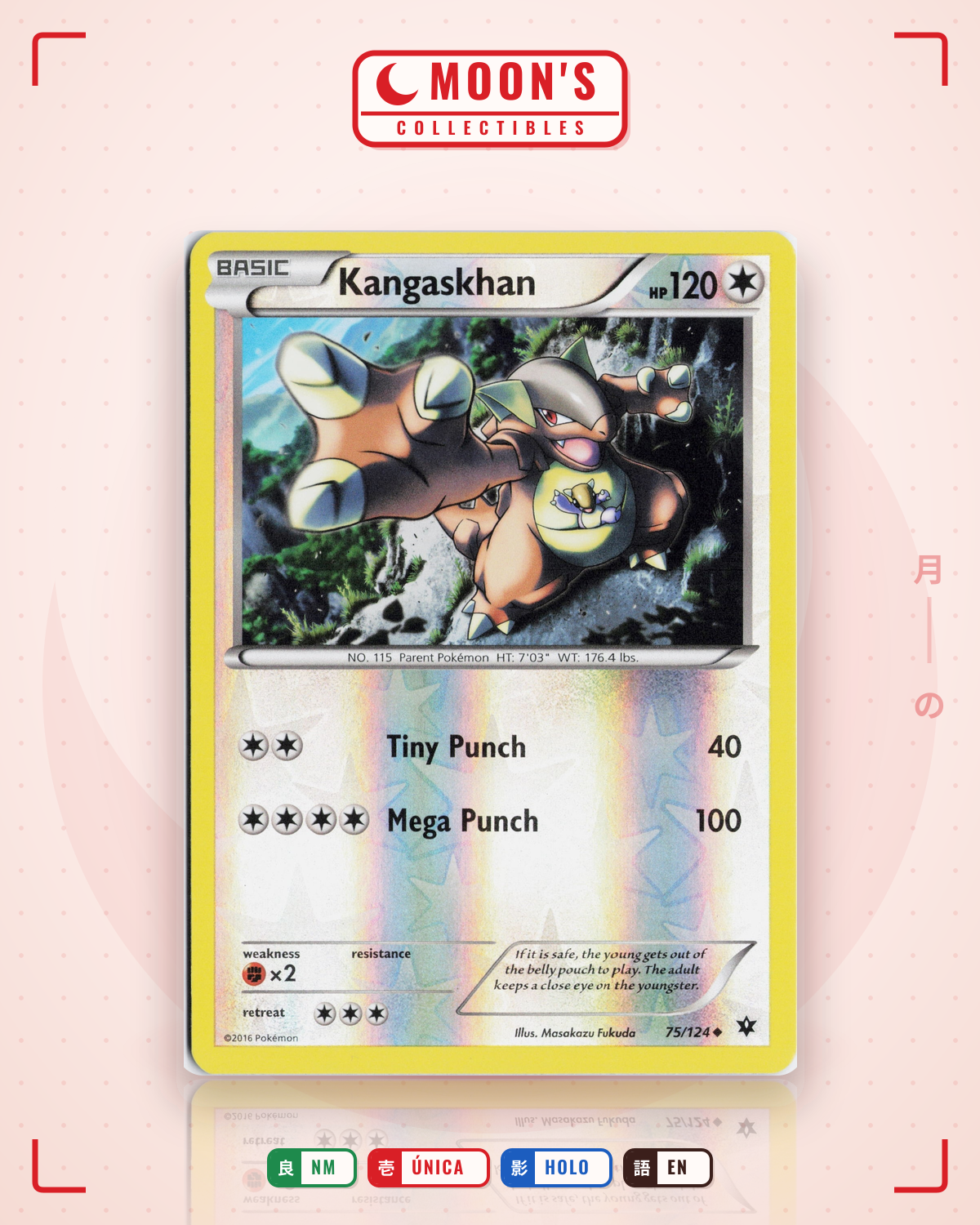 Carta Pokémon Kangaskhan · Fates Collide #75/124 (NM) — pieza única en Moon's Collectibles México