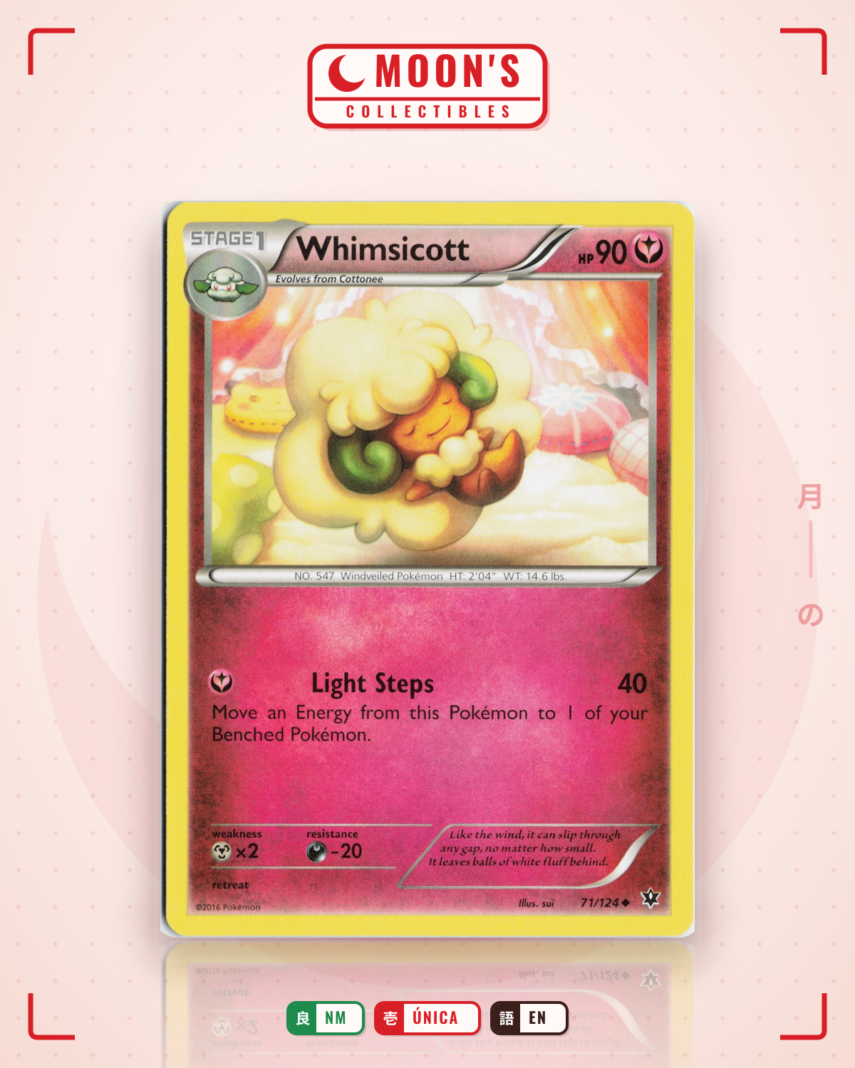 Carta Pokémon Whimsicott · Fates Collide #71/124 (NM) — pieza única en Moon's Collectibles México