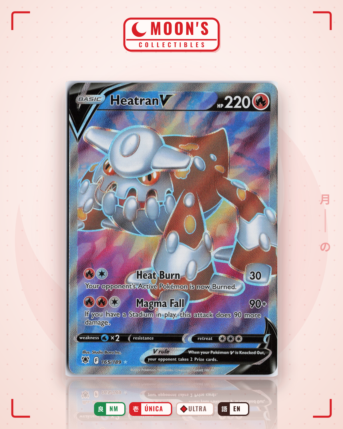 Carta Pokémon Heatran V · Astral Radiance #165/189 (NM) — pieza única en Moon's Collectibles México