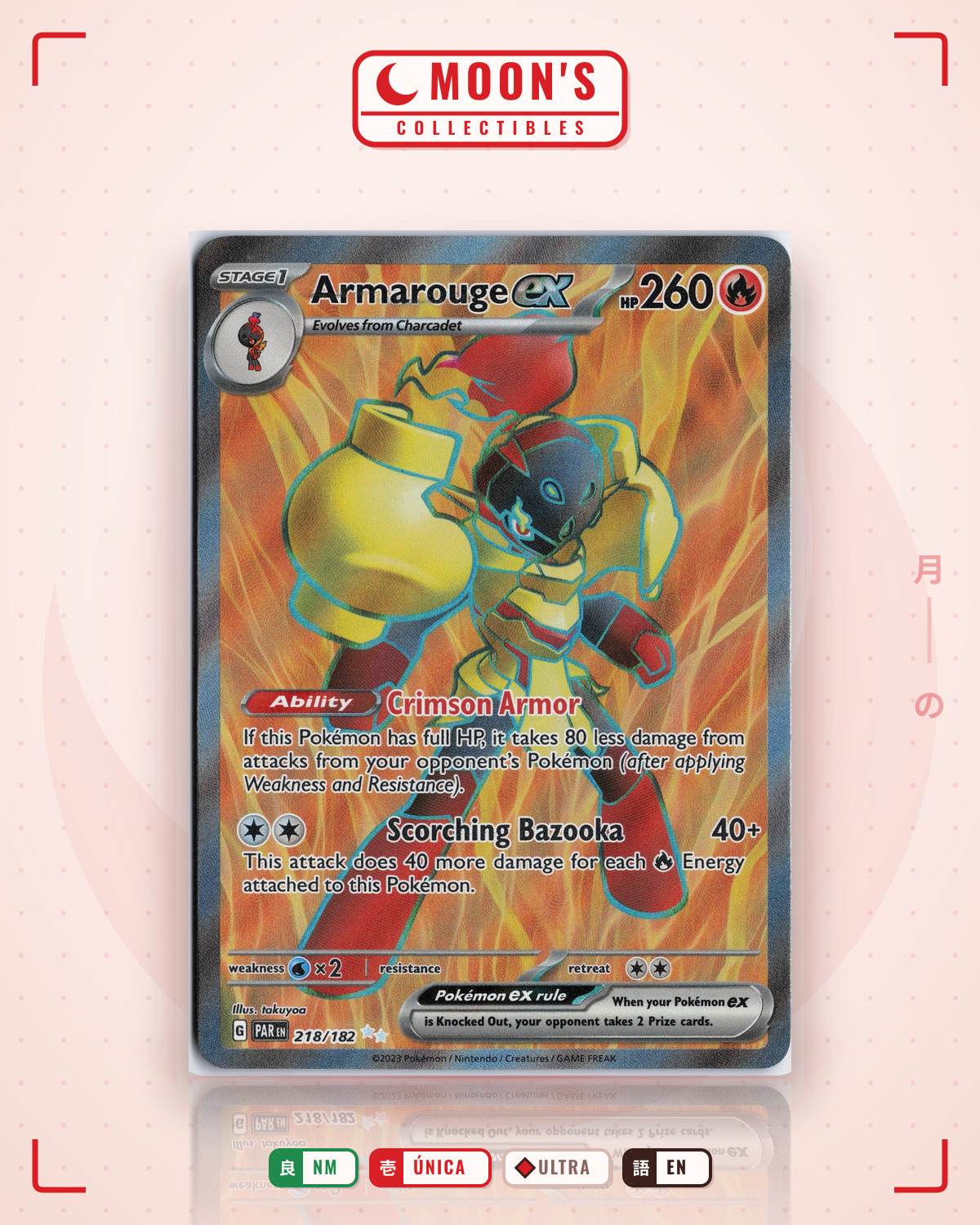 Carta Pokémon Armarouge ex · Paradox Rift #218/182 (NM) — pieza única en Moon's Collectibles México