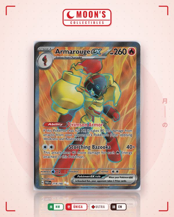 Carta Pokémon Armarouge ex · Paradox Rift #218/182 (NM) — pieza única en Moon's Collectibles México