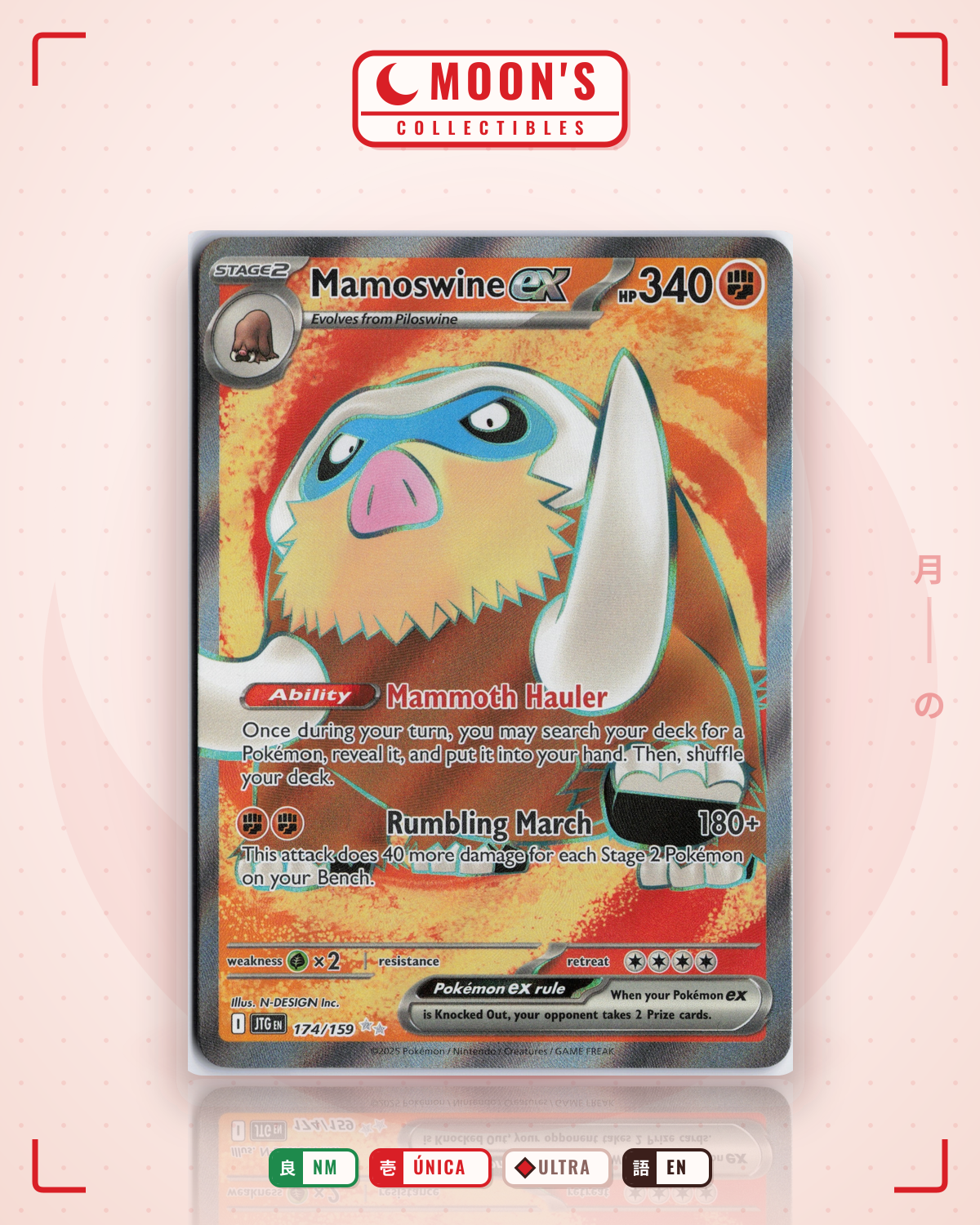 Carta Pokémon Mamoswine ex · Journey Together #174/159 (NM) — pieza única en Moon's Collectibles México