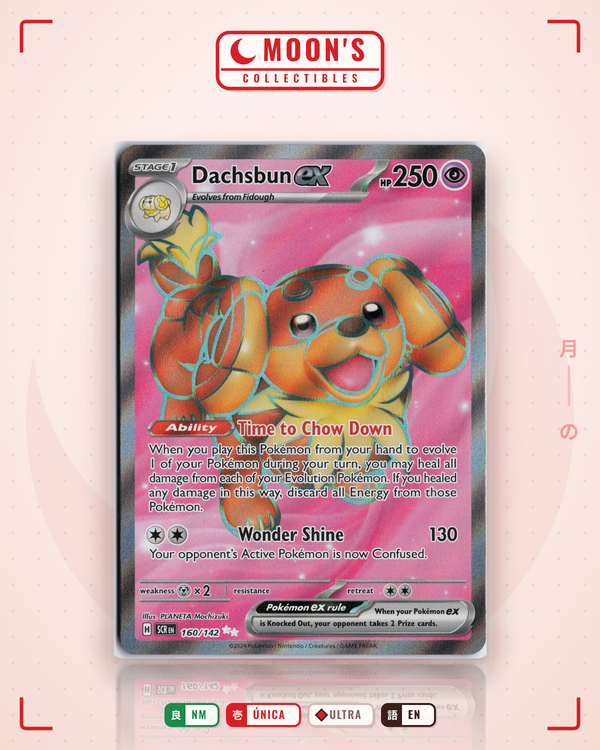 Carta Pokémon Dachsbun ex · Stellar Crown #160/142 (NM) — pieza única en Moon's Collectibles México